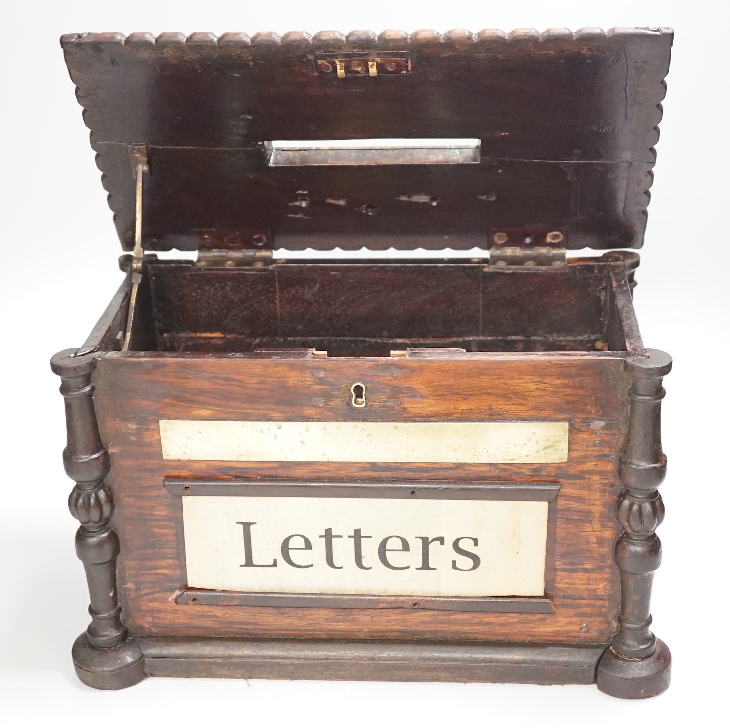 An early Victorian rosewood country house post box, 36cm wide